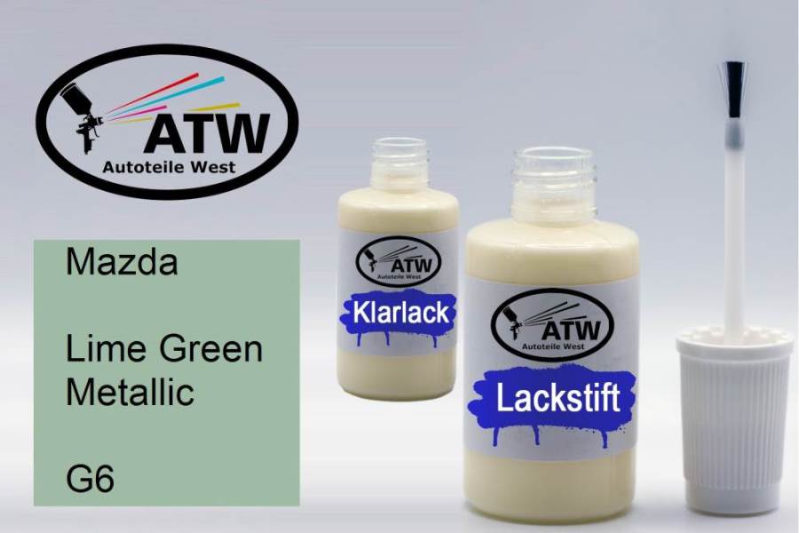 Mazda, Lime Green Metallic, G6: 20ml Lackstift + 20ml Klarlack - Set, von ATW Autoteile West.